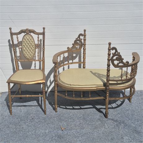 Antique Gossip Bench & Matching Chair