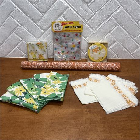 Mid-Century Linens - Napkins, Coaster, Drawer Liner, and Mixer Cover