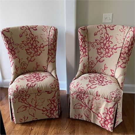 Pair of Floral Print Side Chairs with Full Skirt