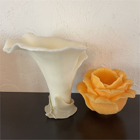 Pair of Wax Handcrafter Candle Holders by Point a la Ligne - Made in France.