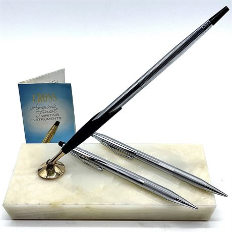 Three Cross Silver-Toned Mechanical Pencils with Marble Base