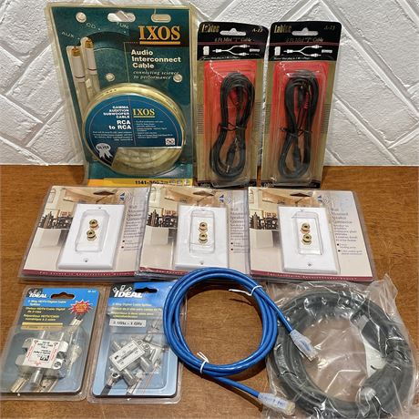 NIB Wall Mounted Speaker Connectors, Digital Cable Splitters & Stereo Cables