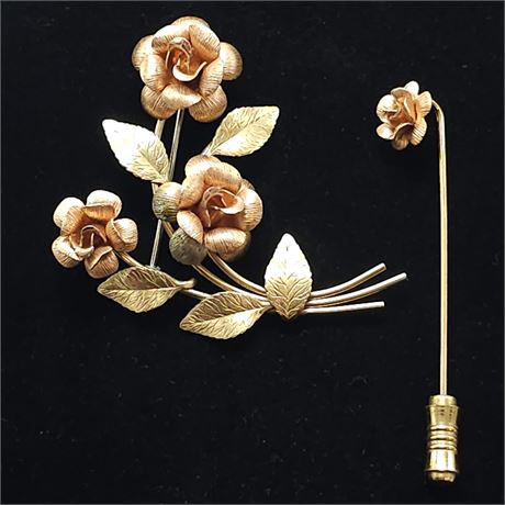 Krementz Floral Brooch & Matching Stick Pin