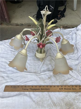 Vintage light leaf  chandelier with glass shades.