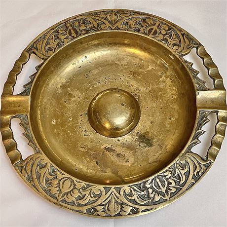 Vtg Solid Brass Footed Ashtray
