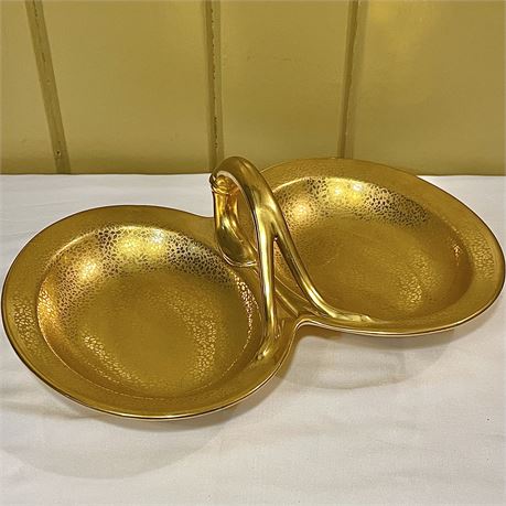 Antique 22KT Gold Encrusted Stouffer Studio Porcelain Divided Serving Dish