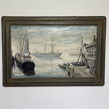 1961 Signed Pokorny Sailboats in Harbor Authentic Painting