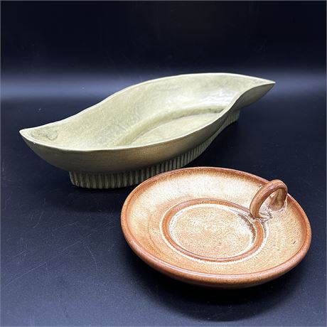 Roselane Pottery 213 MCM Console Bowl with Coordinated Candle Holder