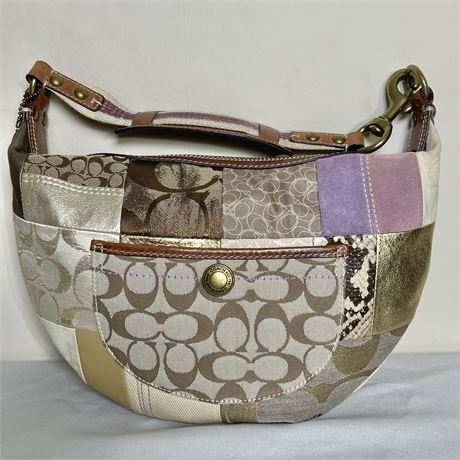 Vtg Coach Signature Eclectic Patchwork Design Hobo Shoulder Bag