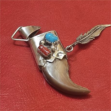 Bear Claw Pendant with Sleeping Beauty Turquoise & Coral