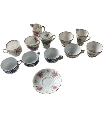 Tea set items. (8cups/3 creamers/one saucer) multiple designs/patterns.