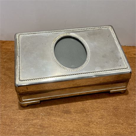 Vintage Silver Toned Musical Jewelry Box with Picture Slot