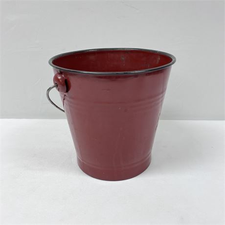 Vintage Red Enamelware Bucket w/ Wood Handle
