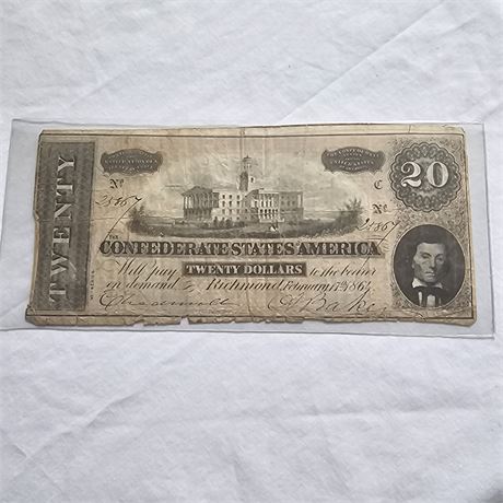 $20 Confederate States Currency Civil War Banknote