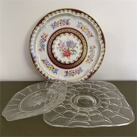 Tin and Cut Glass Serving Trays