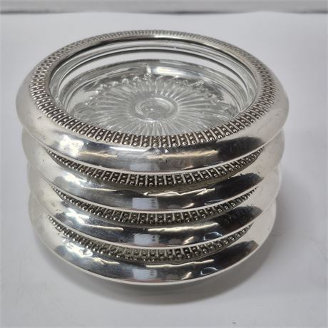 Vintage Sterling & Cut Glass Coasters