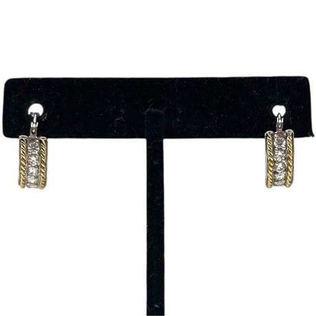 14K Yellow / White Gold Diamond Hoop Earrings