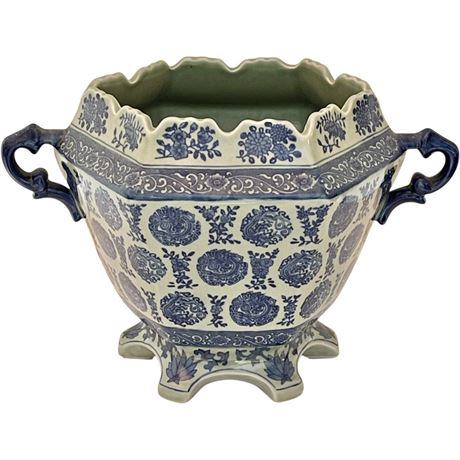 Sedlak Oriental Two-Toned Blue Chinoiserie Ceramic Planter