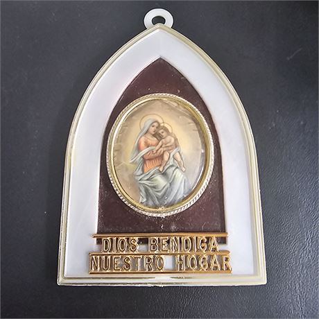 Religious plaque an image of Mary and Jesus,