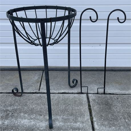 Wrought Iron Plant Stand w/ Pair of Shepard Hooks
