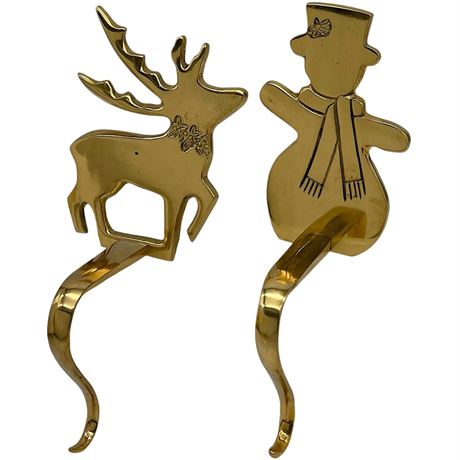 Vtg Brass Christmas Tree & Angel Stocking Hangers