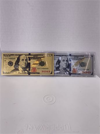 Two 24k Gold Plated Novelty Items Resembling $100 Bills