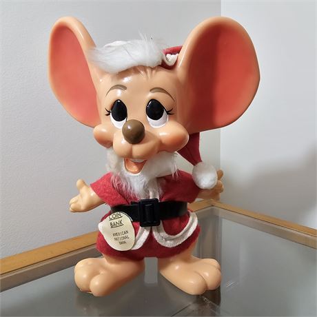 1970 Vintage Roy Des Pla Christmas Santa Mouse Bank