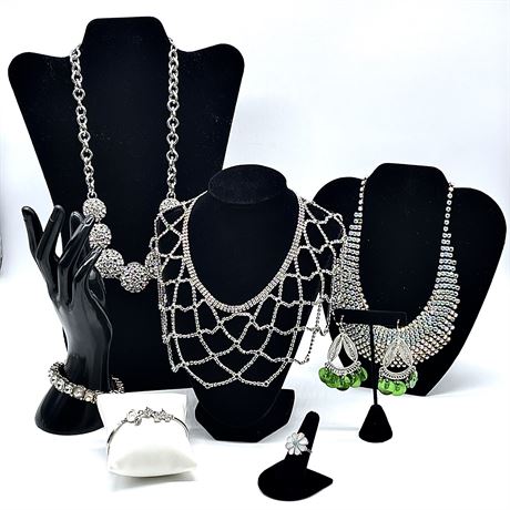 Elegant Silver Toned, Rhinestone and More Jewelry Collection