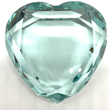 Rosenthal Turquoise Faceted Crystal Heart Shaped Paperweight