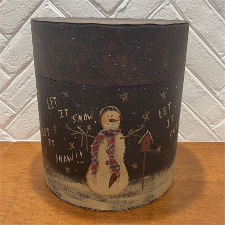 Cardboard Hand Painted "Let It Snow" Christmas Canister with Lid