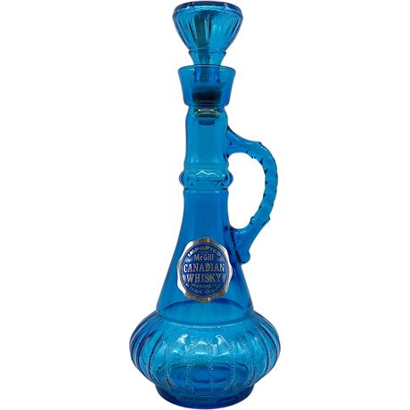 Vtg McGill Canadian Whiskey Blue Glass 'Genie Bottle' Decanter w/ Stopper