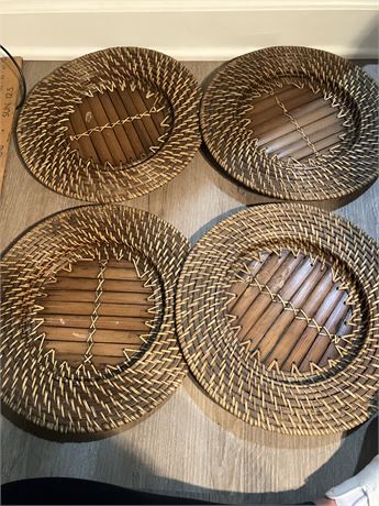Rattan Plate Chargers Round Woven 4 Qty Bamboo Sturdy 12"