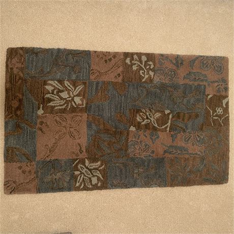 Patchwork Teal and Brown Throw Rug