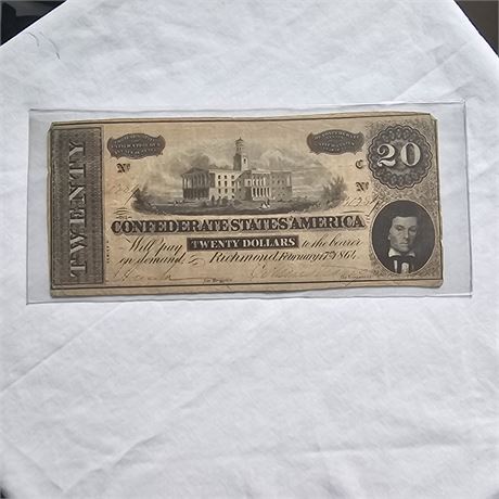 $20 Confederate States Currency Civil War Banknote