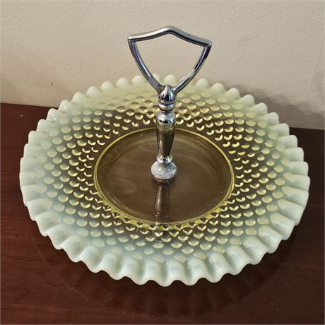 Fenton Topaz Opalescent Hobnail Glass Dessert Plate