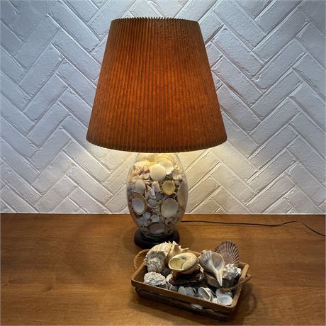 Coastal 3-way Fillable Glass Table Lamp with Basket Full of More Shells