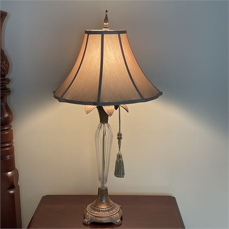 Nice Clear Glass 3-way Bedside Lamp with Gilded Palm Petals
