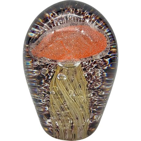 Vtg Jellyfish Controlled Bubbles w/ Speckled Background Art Glass Paperweight