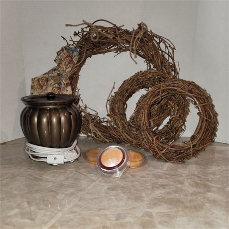 Wax warmer with wax melts and Grapevine wreaths