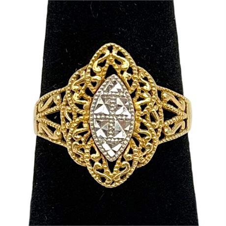 14K Yellow/White Gold Filigree Ring Size 6.75