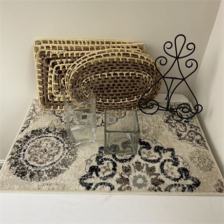 Home Decor with Ferrera Rug, Flat Wicker Trays and More