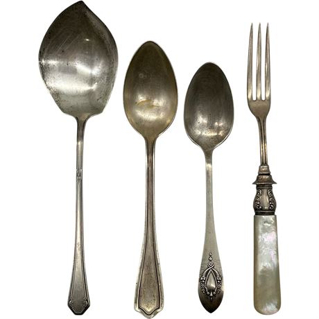 Sterling Silver Spoons & Sterling Silver Fork w/ Mother of Pearl Handle