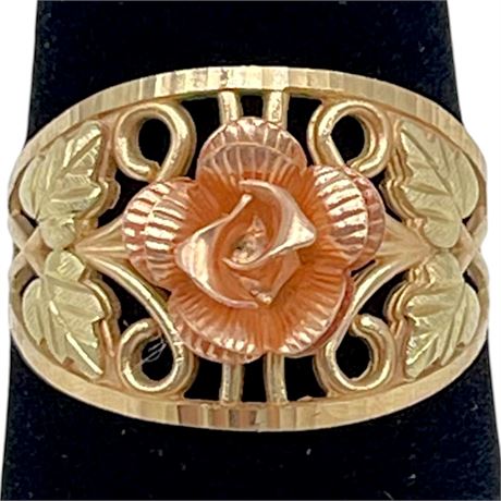 10K Gold Coleman Co Black Hills Rose Motif Ring