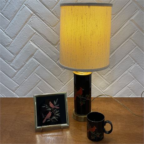 Cardinal Lamp with Otagiri Coffee Mug and Framed Art