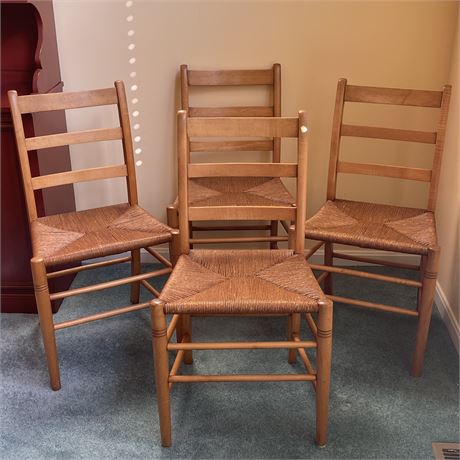 Set of 4 Vintage Rush Seat Ladder Back Chairs