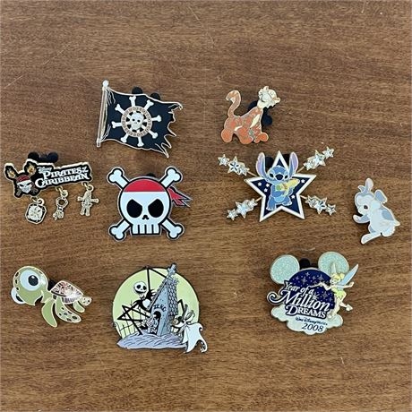 Assortment of 9 Disney Official Pin Trading Pins