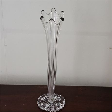 Clear Swung Bud Vase with Cut Glass Base