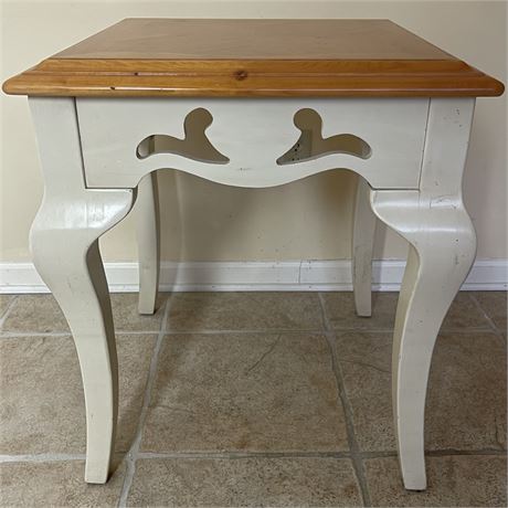 Two-Toned End Table with White Painted Base and Natural Top