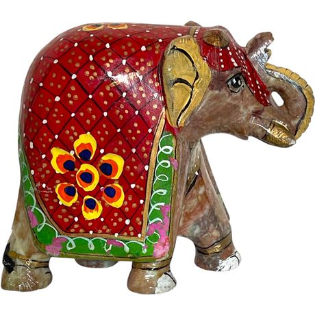 Hand-Painted Carved Soapstone Elephant Figurine