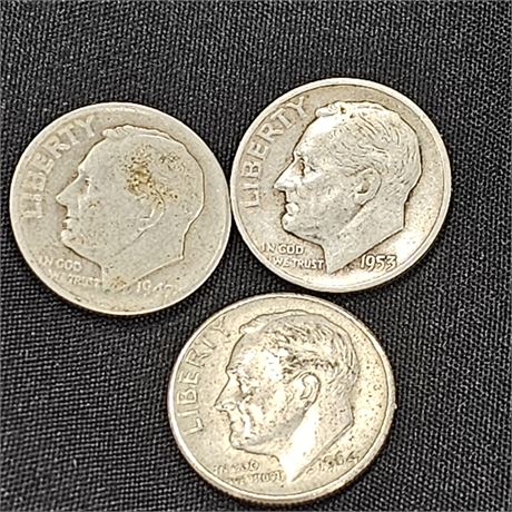Lot of 3 Roosevelt Silver Dimes  Silver
